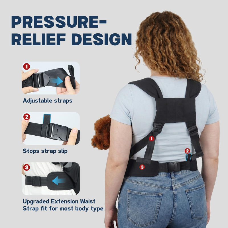 Dog Sling Carrier for Small Dogs with Bottom Support, Adjustable Pet Front Dog Carrier-Padded Straps Reducing Back Neck Pain, Anti-Anxiety Backpack for Travel Hiking Camping, Hands Free (Black,S) Black - PawsPlanet Australia
