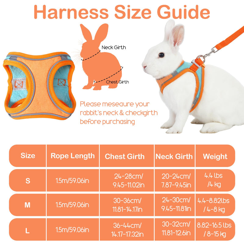 Bunny Harness and Leash Set, Adjustable Double Buckles Breathable Mesh Rabbit Vest with Reflective Strips, Escape Proof Small Pet Walking Training Gear for Rabbits, Kittens, Ferrets, Guinea Pigs (S) - PawsPlanet Australia
