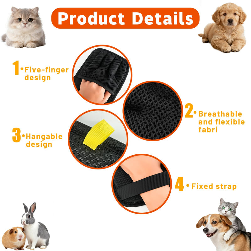 Pet Hair Removal Glove for Dogs & Cats for Couch, Curtain,Electrostatic Pet Hair Removal Gloves Brush for Pets Hair Pet Hair Remover Black