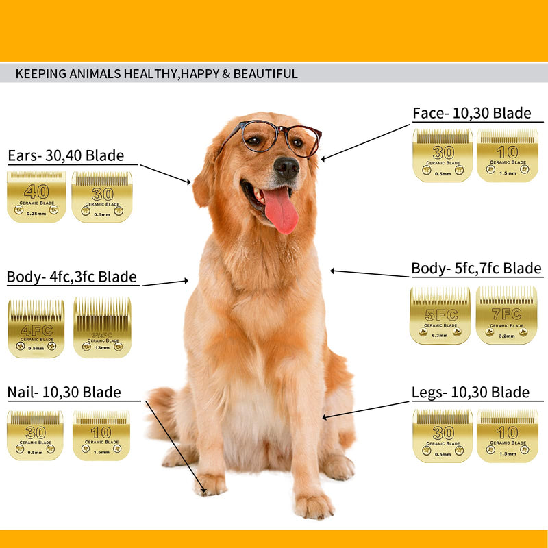 7FC/5FC/4FC Detachable Pet Dog Grooming Clipper Ceramic Blades Set,Compatible with Andis,Oster A5,Wahl KM10 Series Clippers,3 Pack,Gold 7fc+5fc+4fc - PawsPlanet Australia