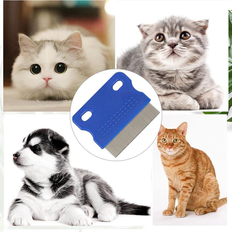 Stainless Steel Pet-Combs for Cats and Dogs, Fine Tooth Grooming Tool, Anti-Flea Combs with Non-Slip Handle, Tear Stains Remover, Blue - PawsPlanet Australia