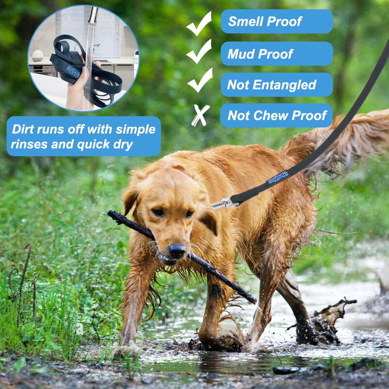 Vivifying Waterproof Dog Leash, 20FT Dog Training Leash Durable PVC Coated Webbing Long Lead with Soft Handle for Camping, Backyard Playing, Beach and Lake(Black) Black - PawsPlanet Australia