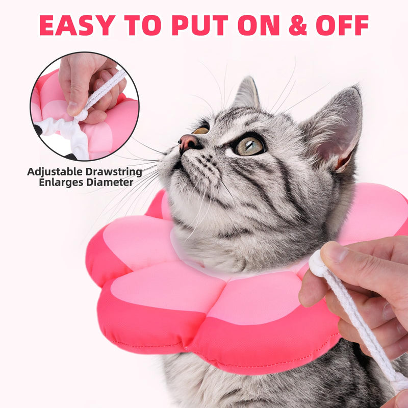 PUPTECK Cat Cone Collar Soft, Adjustable Collar Protective Recovery Alternative, Comfortable Elizabethan Flower Pet Collar Lightweight Stop Licking Neck Cone for Cats After Surgery, Pink S