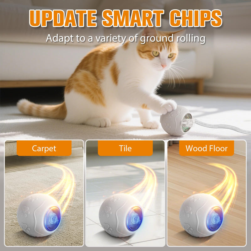 Interactive Cat Toys for Indoor,Automatic Moving Electric Rolling Pet Ball,Smart Teasing Toy for Kitty,3 Modes and USB Rechargeable,Tail 2.0 Cat Feather Toy Gray - PawsPlanet Australia