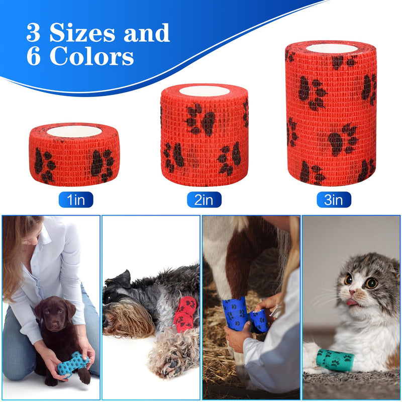6pcs Vet Wraps, 2" Self Adhesive Bandage Wraps, Non-Woven Pet Wraps for Dogs Pet Animals & Ankle Sprains & Swelling (2", 6pcs, Paw Prints A) 6pcs 2" Paw Prints A - PawsPlanet Australia