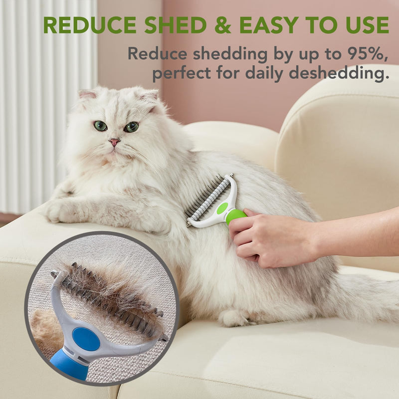 Pet Grooming Brush- Double Sided Dematting and Deshedding Undercoat Rake Brush for Dogs and Cats, Green - PawsPlanet Australia