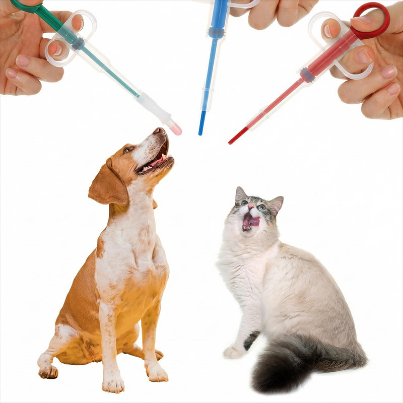 Grevosea Pack of 3 pill dispensers for cats, pill dispenser, cat flea tablets, pill assist, cat dogs, pet feeder for input aid, pill cat cat, red, green, blue