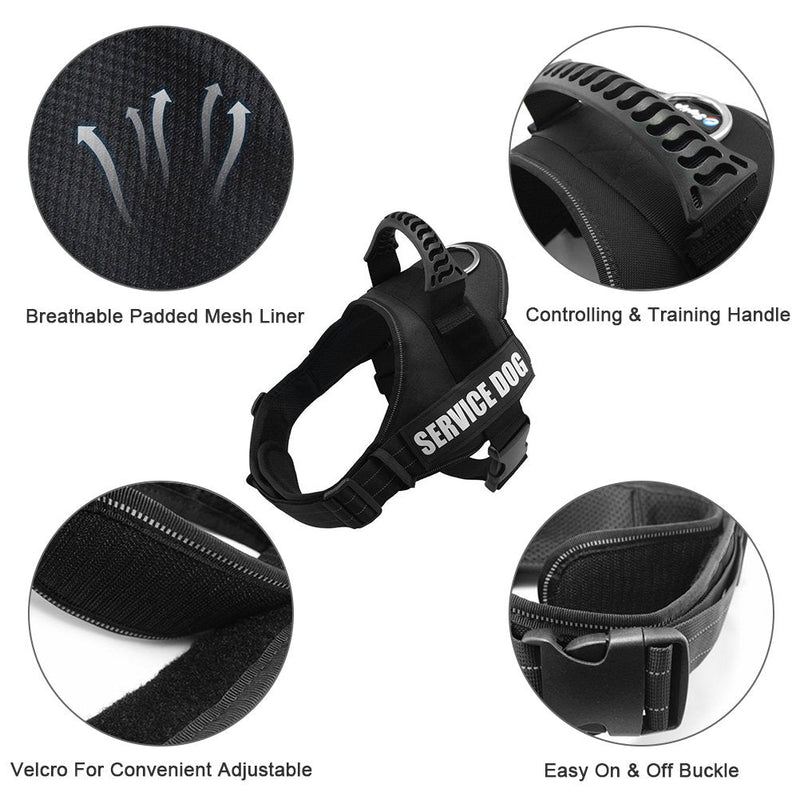 Fairwin Service Dog Vest-No-Pull Dog Harness with Handle Adjustable Reflective Patches in Training Vest Harness for Small Medium Large Breed Outdoor Walking S: chest 20-25’’; neck 16-20’’ Black - PawsPlanet Australia