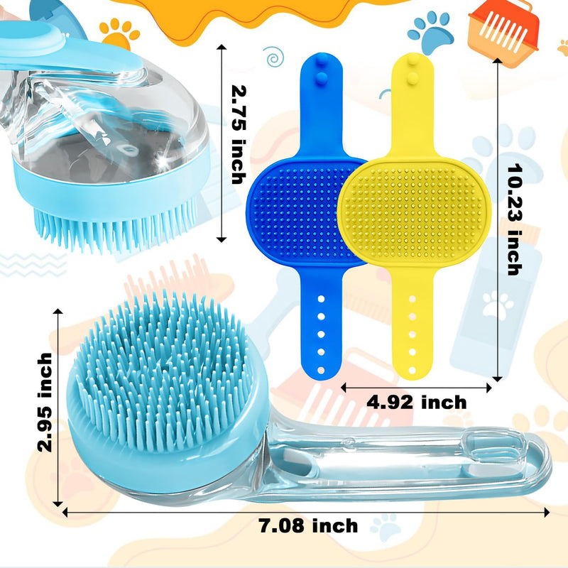 3Pcs Dog Bath Brush, Dog Scrubber for Bath, Dog Shampoo Brush Bubble Maker, Dog Paw Washer, dog grooming Massage Brush with Adjustable Ring Handle, dog accessories for Short & Long Hair -Blue Blue - PawsPlanet Australia