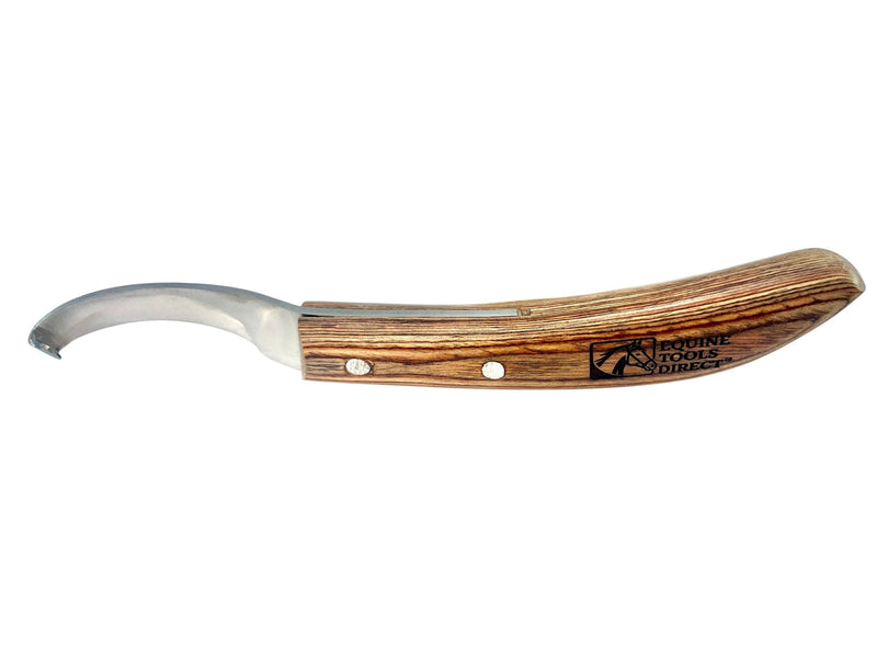 Curved Blade Hoof Knife, J2 420 Magnetic Stainless Steel, Right-Hand, Ergonomic Wooden Handle, Professional Farrier Trimming Tool