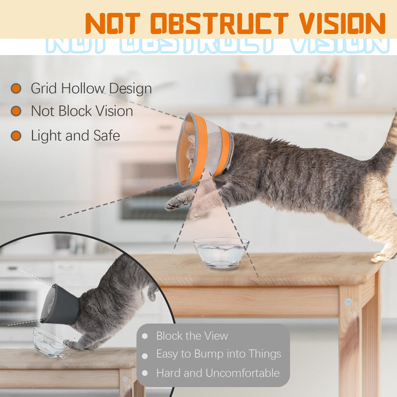 Breathable Air Mesh Cat Cone Collar Soft to Stop Licking, Adjustable, Foldable Lightweight Kitten Cones After Surgery Recovery for Cats & Kittens (Orange, S)