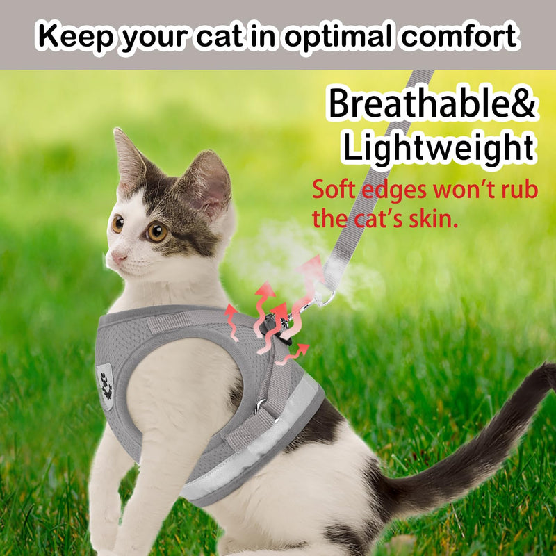 Cat Harnesses and Puppy Harness with Leashes Set, Escape Proof Cat Harness, Adjustable Reflective Soft Mesh Vest Fit Puppy Kitten Rabbit Ferrets's Outdoor Harness XS (Chest: 6" - 8") Grey