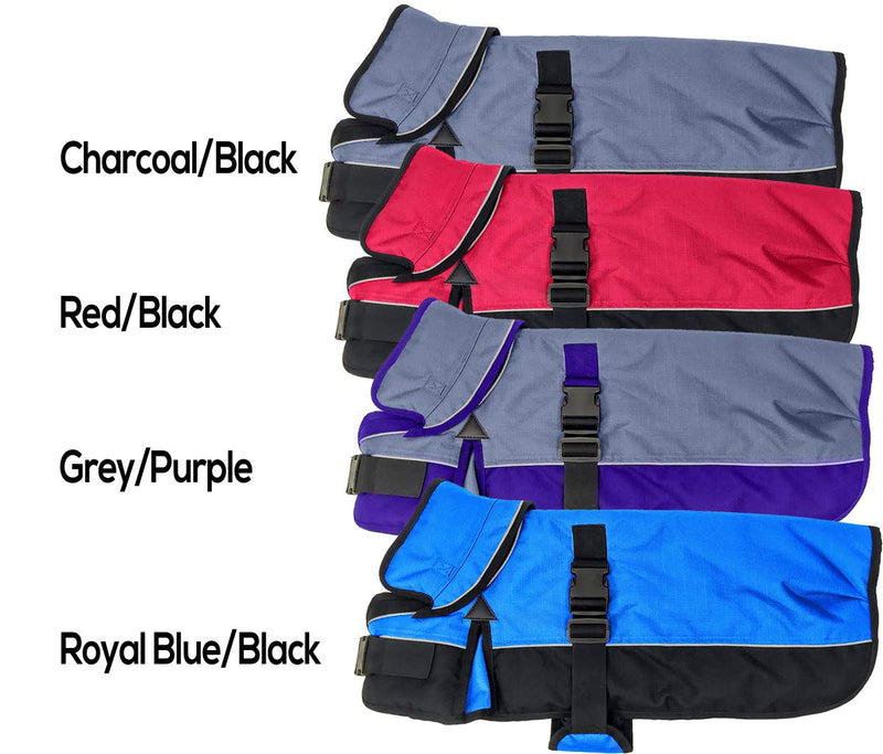 Derby Originals Ruff Pup 1200D Ripstop Waterproof Reflective Winter Dog Coat with Neck Cover and Harness Compatible Opening 220G 26" Charcoal/Black - PawsPlanet Australia