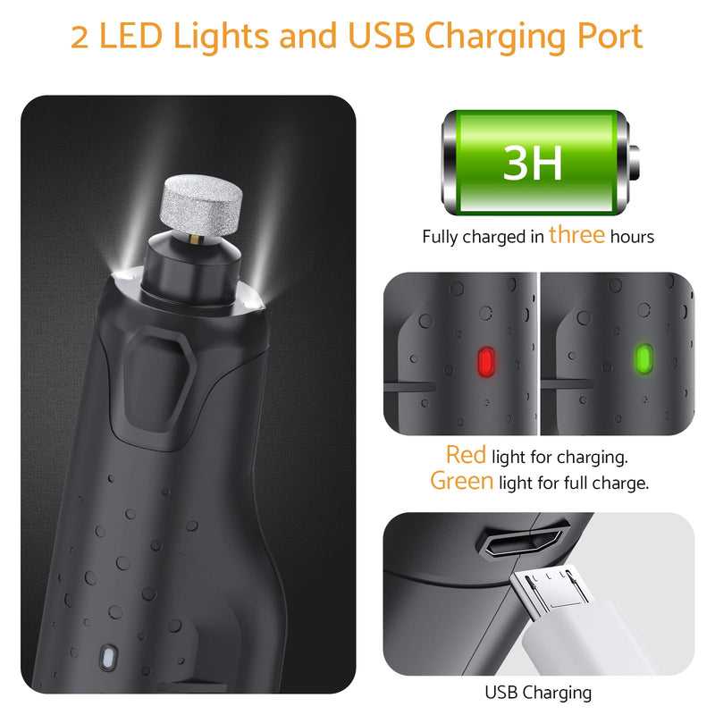 Rechargeable Dog Nail Grinder with 2 LED Lights Quiet 6 Speed Electric Nail Trimmer,Dust Cap,and 3 Grinding Ports for Large,Medium Small Dogs - PawsPlanet Australia