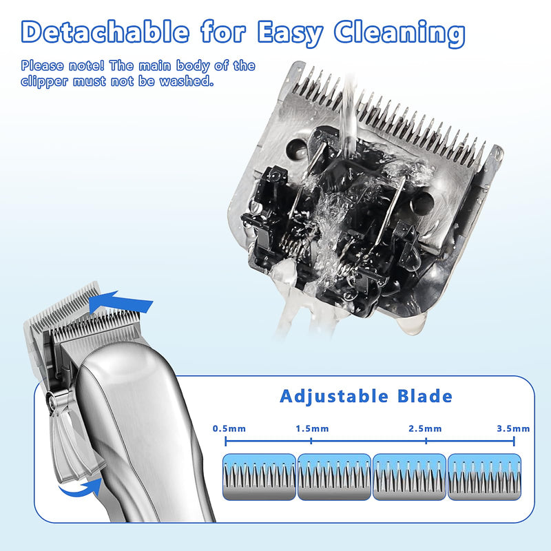 Professional Dog Clippers for Thick Hair, Low Noise Grooming Nail Kits with Stainless Steel Blade,Cordless Dog Grooming Clippers with 6 Guide Combs for Pets and Animals - PawsPlanet Australia