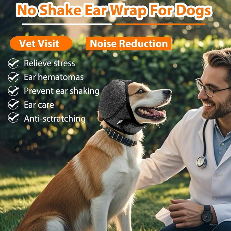 Dog Calm Hoodie Ear Wraps for Dogs, Waterproof Dog Swim Cap, Ear Cover Muffs for Anxiety Relief Noise Cancelling, Dog Head Warp Ear Protection for Hematoma Fireworks Bath Swim Blow Drying(M,Greye) Medium(Head Circle:14"-19") GREY