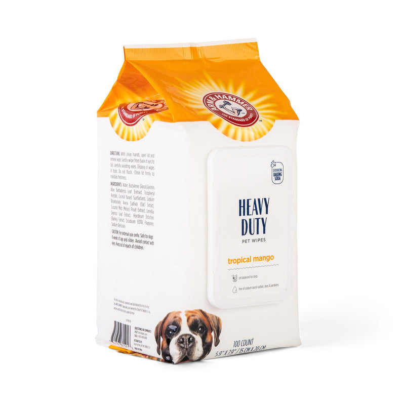 Arm & Hammer for Pets Heavy Duty Multipurpose Dog Wipes, Paw and Butt Wipes for Dogs to Help Clean Deodorize and Freshen Coat and Skin Between Baths, Mango Scent, 100 Count Bathing Wipes 100 Count (Pack of 1) - PawsPlanet Australia