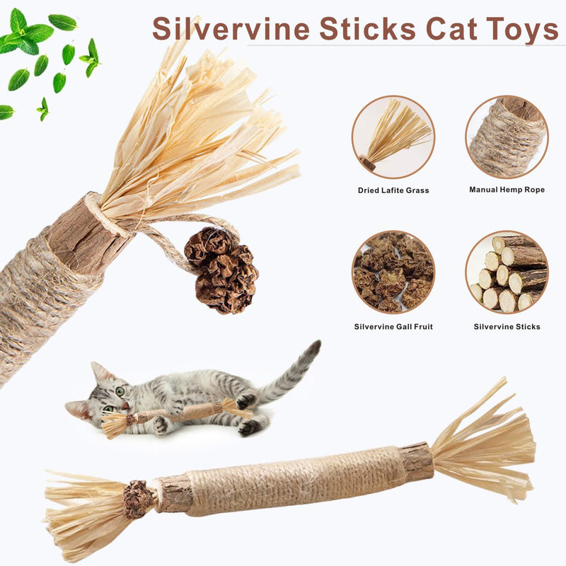 Idepet 6 Pack Cat Rope Catnip Chew Toy and Natural Silvervine Sticks Cats Toys for Teeth Cleaning,Interactive Biting Rope Toys for Aggressive Chewers Matatabi Cat Nip Treat Toys for Indoor Cats Kitten