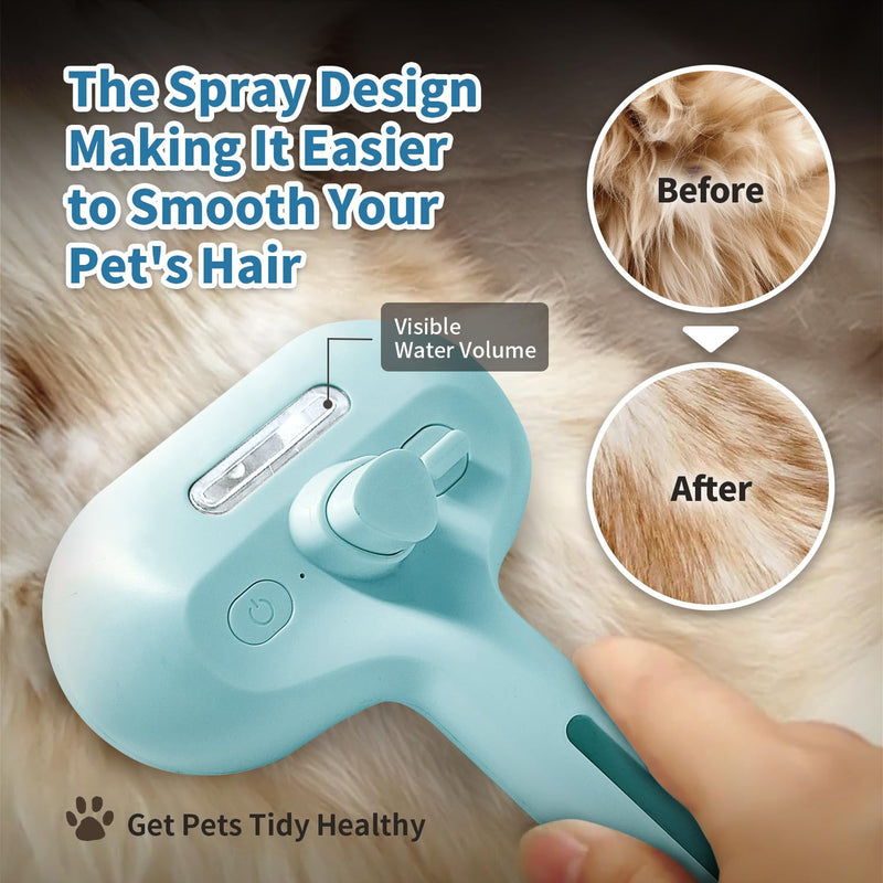 Cat Steam Brush for Shedding, 3 In 1 Self Cleaning Steamy Pet Brush Anti Static Flying Hair Spray Cat Comb for Long and Short Hair Pets Grooming Remove Loose Haired Reduce Shedding (Blue) Blue - PawsPlanet Australia