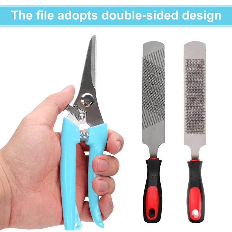 PEUTIER 3pcs Goat Hoof Trimmers and File, Nail Clippers for Goats Hoof Nippers Curved/Straight Head Sheep Hoof Trimming Shears Hoof Rasp Horseshoe File for Goat Sheep Lamb Pig Animal Hooves (Blue)