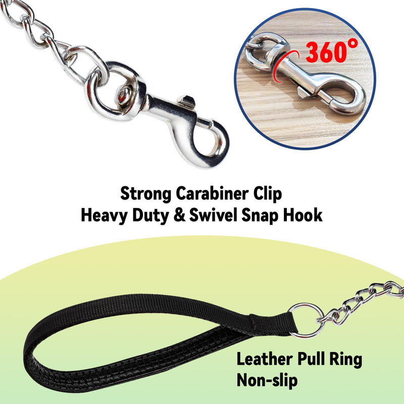 Heavy Duty Dog Leash 6ft Metal Pet Lead with Stainless Steel Links for Medium Large Dog (Black) - PawsPlanet Australia