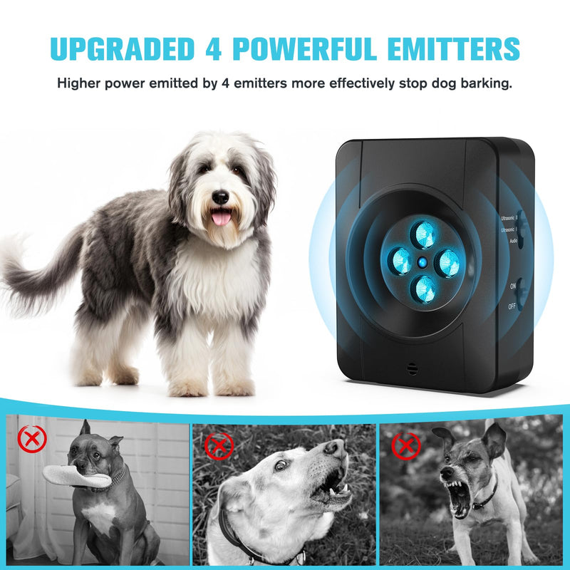 Anti Barking Device for Dogs, 4 Powerful Emitters Auto Dog Barking Device, Stop Dog Barking Device, Rechargeable Dog Barking Deterrent Devices with 3 Adjustable Modes for Small Large Dogs, Black - PawsPlanet Australia