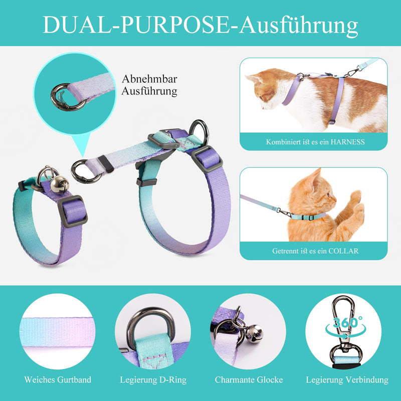 Cat Harness and Leash Set, Collars,Car Seat Belt [4 in 1 Detachable & Adjustable] Escape Proof Cat Harness, Comfortable Soft Lightweight, Walking Travel Kitten Harness for Small Medium Large Cats (M) M