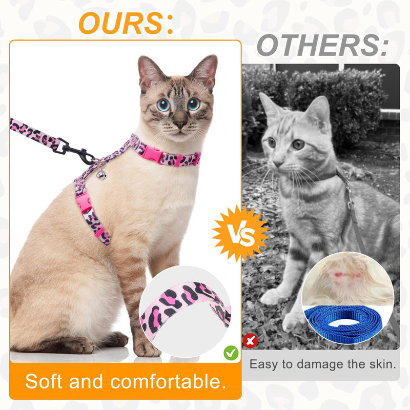 BEAUTYZOO Cat Harness and Leash Set Escape Proof for Walking, Kitten Soft Adjustable Vest Harnesses for Small Medium Large Cats, Easy Control Breathable Plaid Ribbon Nylon for Outdoor Indoor Use Medium(Chest: 14"-22") Leopard Pink - PawsPlanet Australia