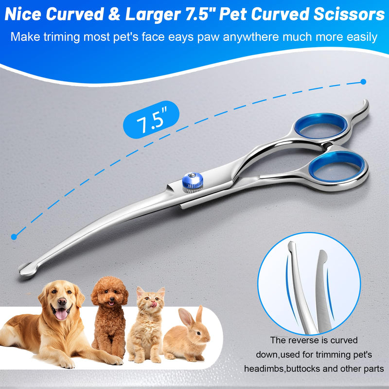 Dog Grooming Kit 9pcs Professional Scissors Set with Comb for Dogs Cats Dog Brush for Shedding Nail Clipper with Nail File Brushes for Grooming Safety Round Tip Shears Kit Blue Small Large Pet - PawsPlanet Australia