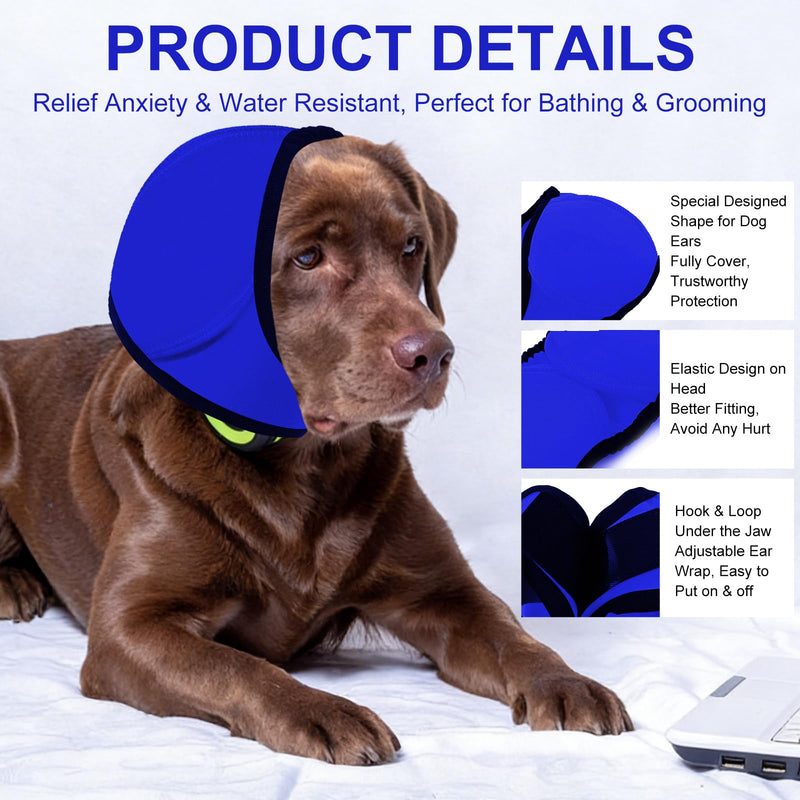 Dog Ear Muffs Noise Protection,Swimming Waterproof Dog Ear Caps, Rose DogEar Covers for Bath, Pet Ears Muffs for Noise Bath, for Ears Protection,Blue (S)