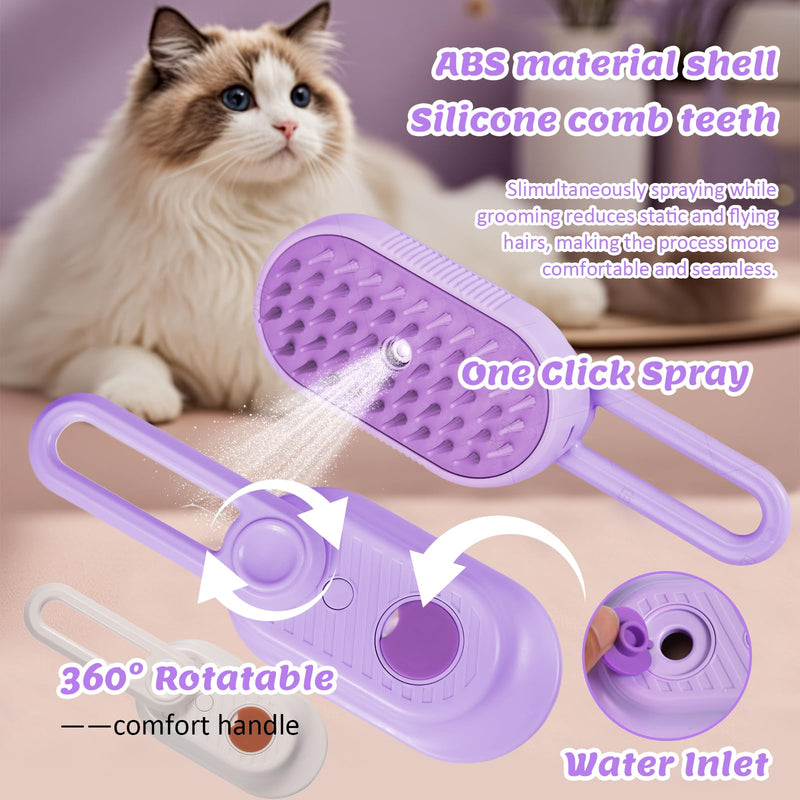 4 in 1 Cat & Dog Steam Brush for Long/Short Hair Shedding - Rechargeable Pet Grooming Brush with Anti-Static Steam Spray, Foldable Handle & Dual Massage Modes for Home Pet Spa Cleaning Off-white - PawsPlanet Australia