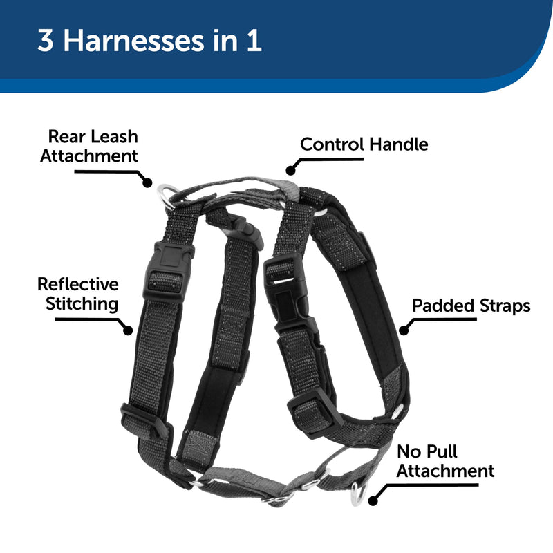 PetSafe 3 in 1 Harness with Two Point Control Leash - No-Pull Harness - Medium - Black - Adjustable Medium (Pack of 1)