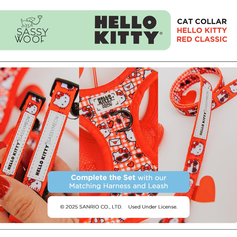 Sassy Woof Cat Collar Hello Kitty® Red Classic - S, Adjustable, Durable, Comfortable, Patented Design and Stylish Pet Accessories for Small Cats - PawsPlanet Australia