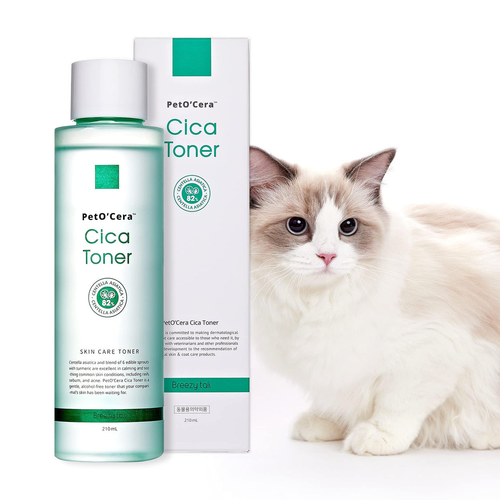 Breezytail PetO'Cera CICA Toner - Cat Acne Treatment | Cat Hot Spot Relief| Cat Blackhead Solution| Cat Soothing Toner | No Harsh Ingredients | Hypoallergenic Skin & Coat Care for Cats | 7.1 oz