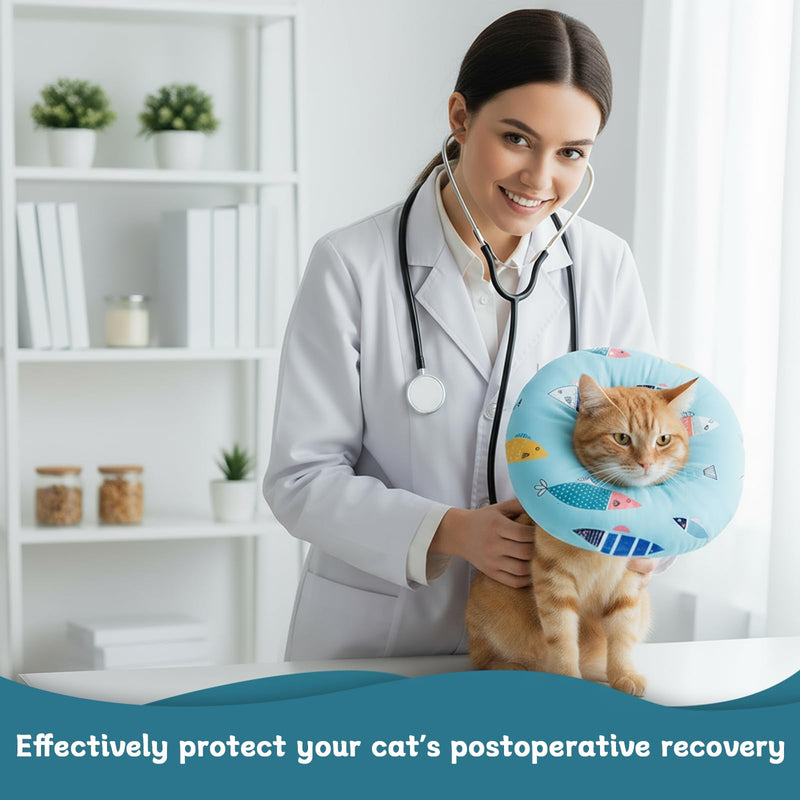 Waterproof Cat Collar Dirt-Repellent Cat Collar Protective Collar Adjustable Collar Soft Collar Cone After Surgery and Injuries for Puppies Dogs Recovery (Blue, M) blue