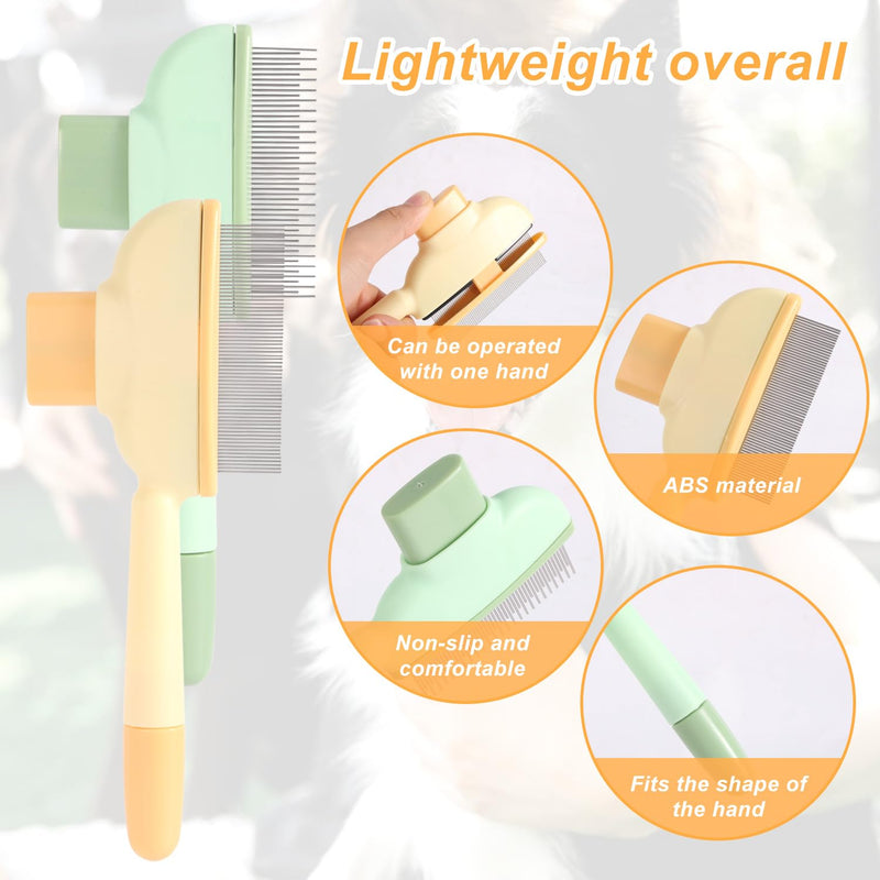2pcs Pet Shedding Brush, Pet Hair Remover Comb with Release Button Self-Cleaning Grooming Brush for Deshedding Dogs Cats Short & Long Loose Hairs (Green, Yellow) - PawsPlanet Australia