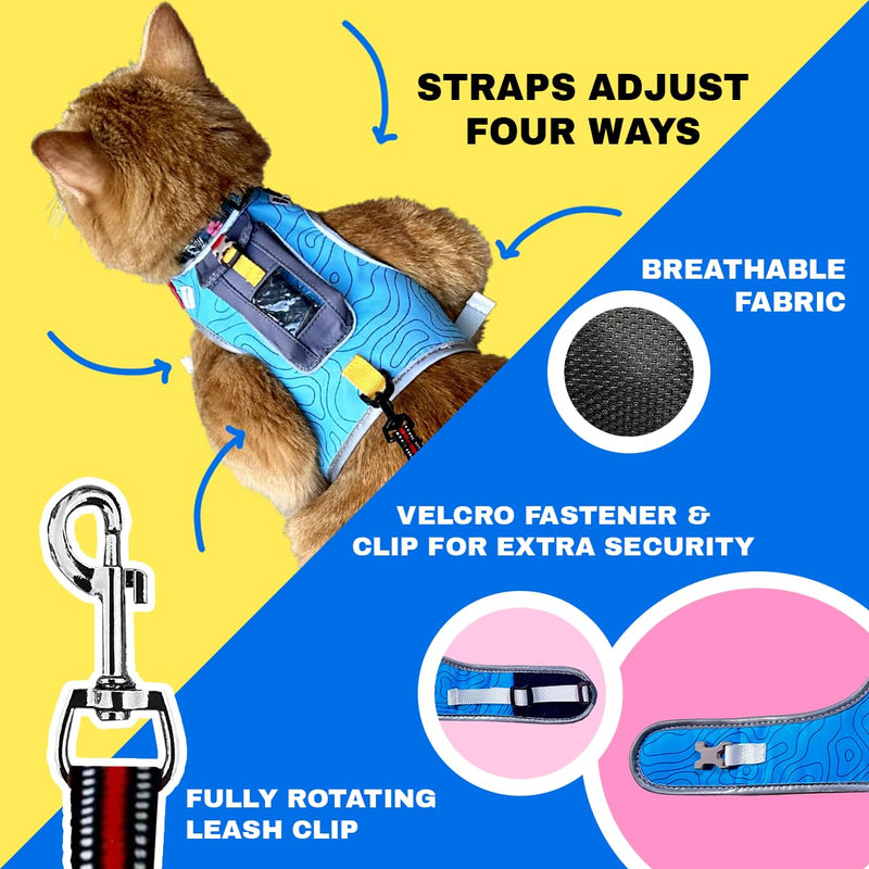 TRAVEL CAT The Pathfinder Cat Harness with GPS Tracker Pocket - Powered by Tractive Cat Harness Escape Proof - Walking Escape Proof Harness for Small, Large Cat, Kitten (Blue, Large) Blue - PawsPlanet Australia