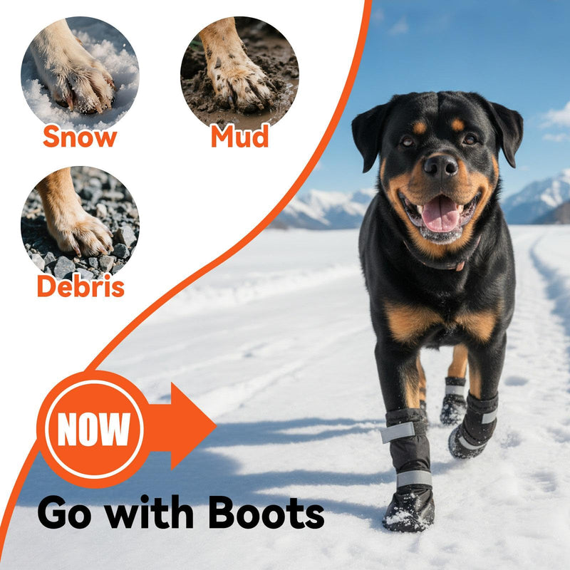 4 PCS Dog Boots Waterproof Dog Shoes with Reflective, Anti-Slip Pet Paw Protectors for Snowy, Rainy and Hot Pavement, Black, Small #2 - PawsPlanet Australia