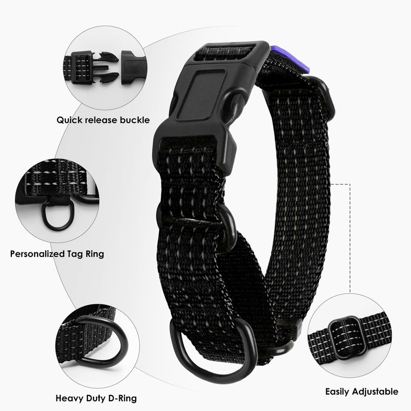 Martingale Dog Collar, Reflective No Pull Training Collar with Quick Release Buckle & USA Flag, Heavy-Duty Nylon, Adjustable for Small Medium Large Dogs (L,Black with Flag Black with Flag L (1" x 19"-26")