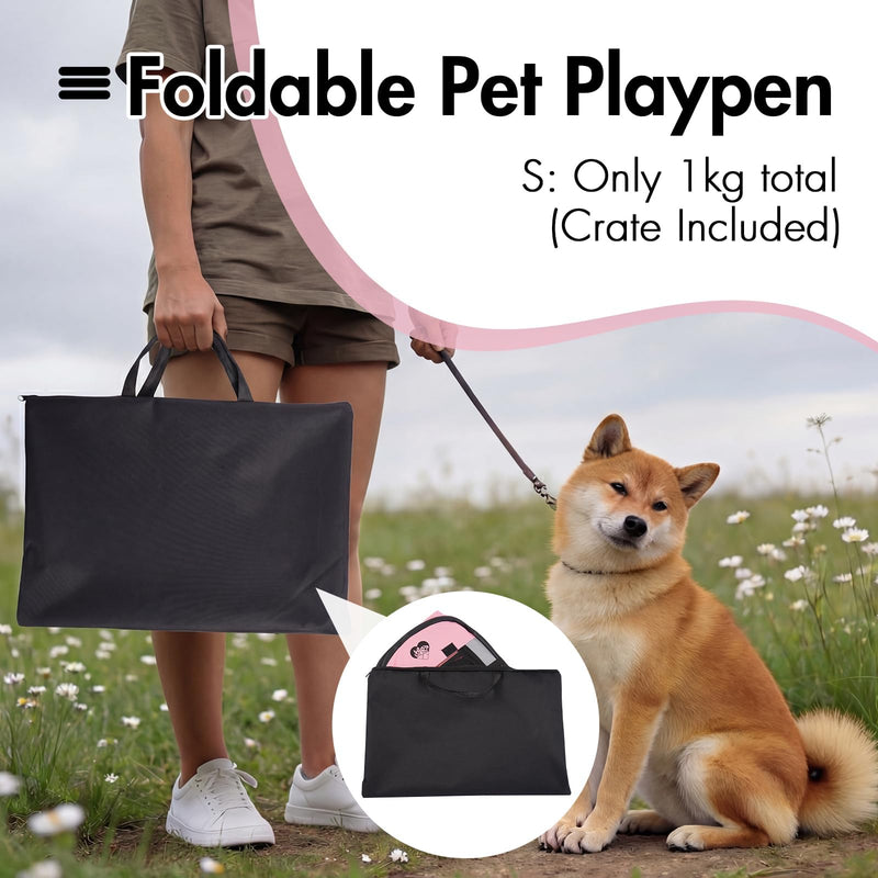 Portable Puppy Playpen for Small Dog Cat, Pop up Dog Crate Kennel Indoor/Outdoor, Pet Tent Cage with Carrying Bag for Kitten, Rabbits Pink S