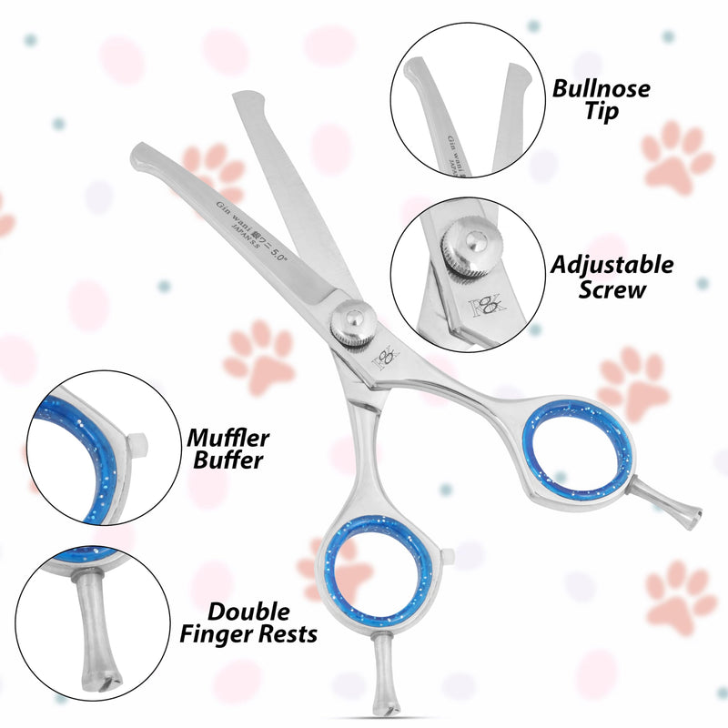 RnK Dog & Cat Grooming Scissors – 5" Small Hair Cutting Scissor for Pets – Japanese Stainless Steel Curved Blades with Safety Round Tips – Ideal for Grooming Kit & Home Use