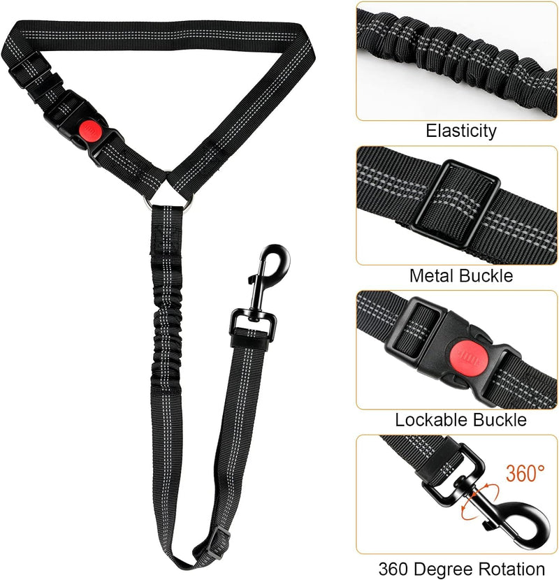 2 PCS Dog Cat Safety Seat Belt Strap Car Headrest Restraint Adjustable Nylon Fabric Dog Restraints Vehicle Seatbelts Harness - PawsPlanet Australia