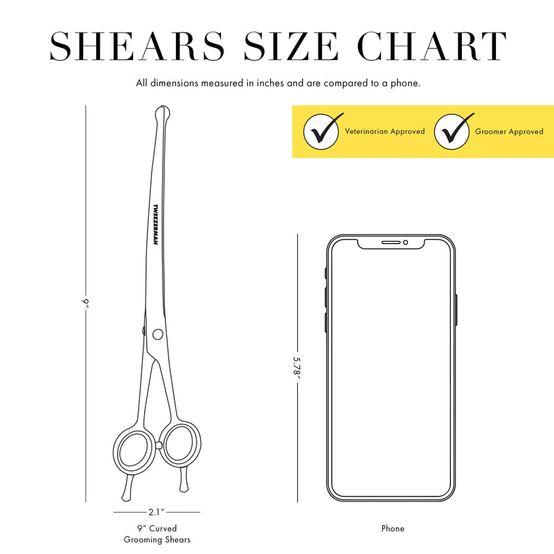 Tweezerman 9" Pet Grooming Scissors with Safety Round Tips, Professional Curved Grooming Shears for Medium to Large Dogs 9" Shears