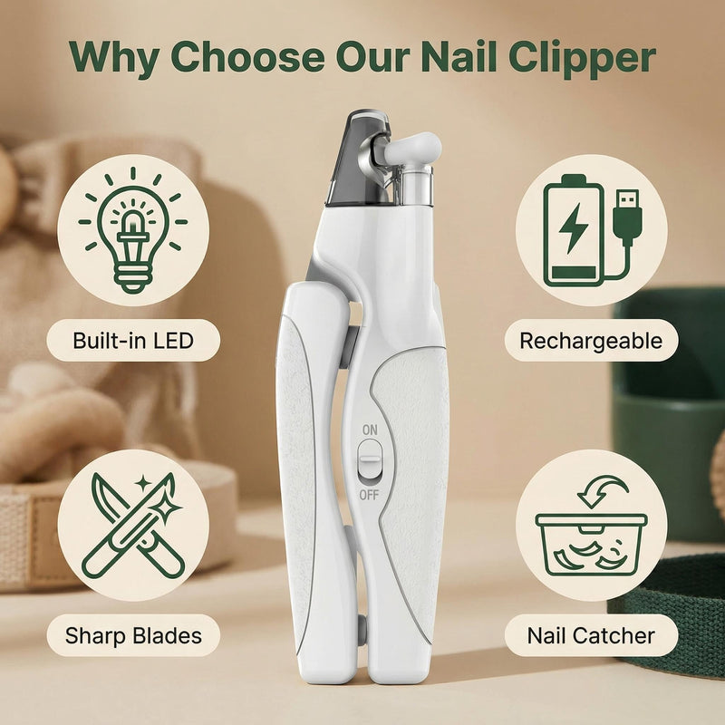 Rechargeable Cat Claw Clipper with LED Light for Dogs & Cats, Professional Trimmer Grooming Tool with Nail Trapper & Free Nail File, Pet Nail Clippers for Cat, Kitten, Puppy, Small Dog, Birds, Rabbit
