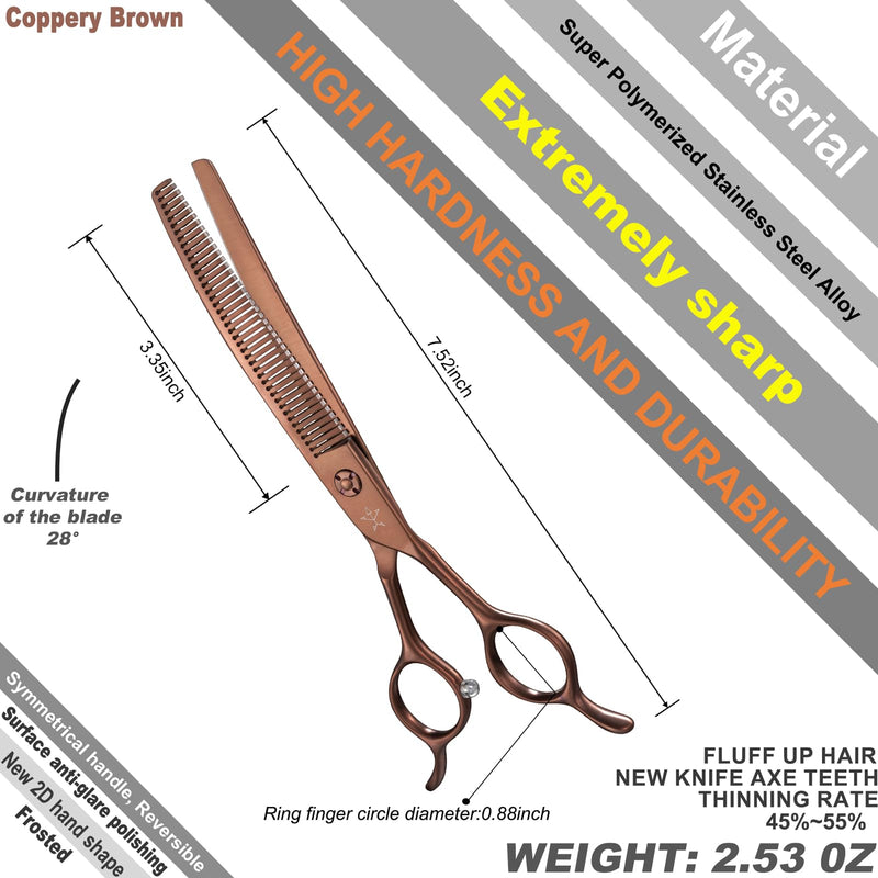 High-end Professional Dog Grooming Curved Thinning Scissors Teeth Blending Shears Pet Texturizing Thinner Blender Shears 7 Inch Extremely Very Sharp Made Of Stainless Steel Alloy For Dog Cat Groomer Coppery Brown Curved Thinning 7inch - PawsPlanet Australia