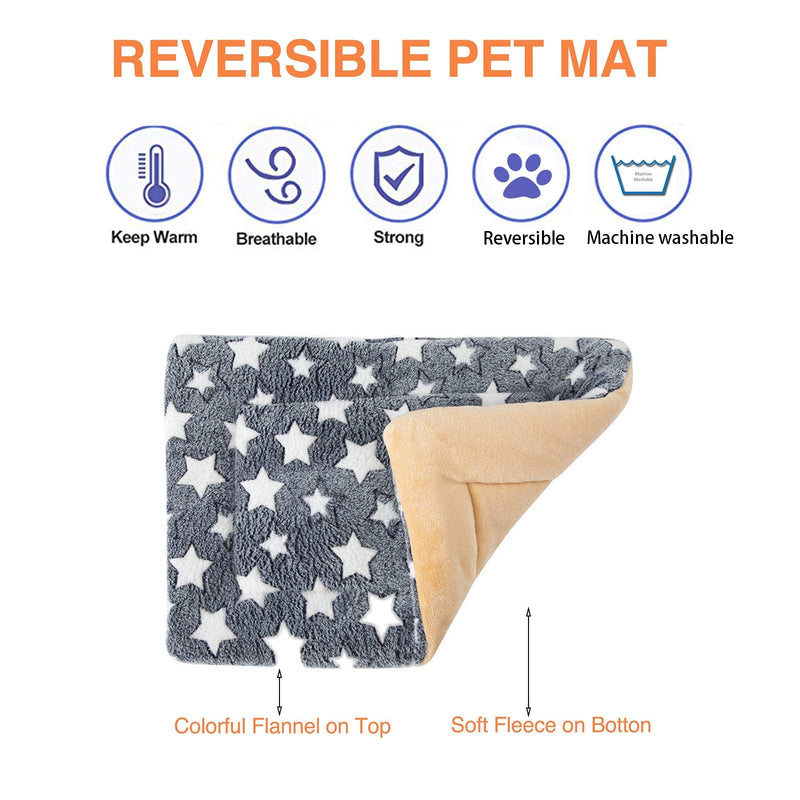 2 Pcs Pet Bed Mats. Ultra Soft Pet (Dog/Cat) Bed with Cute Prints. Reversible Faux Lambswool Kennel Pad for Medium Small Dogs and Cats. Machine Washable Pet Bed. Gray+Stars 18.5"L x 13.0"W x 1.2"Th - PawsPlanet Australia