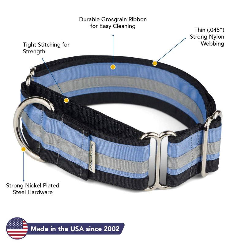 If It Barks - 1.5" Martingale Collar for Dogs - Adjustable - Nylon - Strong and Comfy - Ideal for Training - Made in USA - Large, Black Ice Large (19"-30") w/o Buckle - PawsPlanet Australia