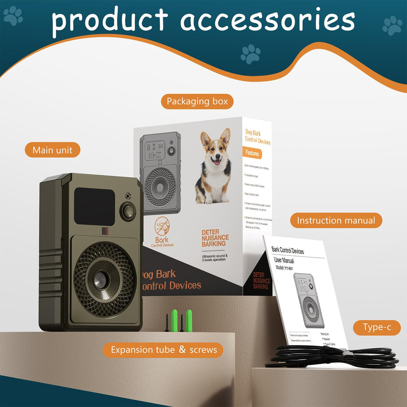 Green Anti Barking Device for Dogs, Ultrasonic Dog Bark Avoid with 3 Frequency Settings, Rechargeable Bark Control Device for Indoor & Outdoor Use, Safe Dog Barking Muffler for All Breeds (Green)