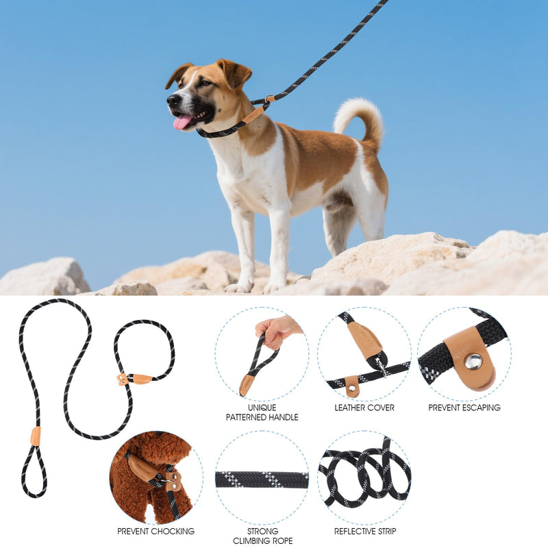Slip Dog Leash Reflective Training Leash Heavy Duty Comfortable Premium Quality No Pull Training Leashs for Outdoor Travel Small Medium and Large Dogs (Black 6 FT) - PawsPlanet Australia