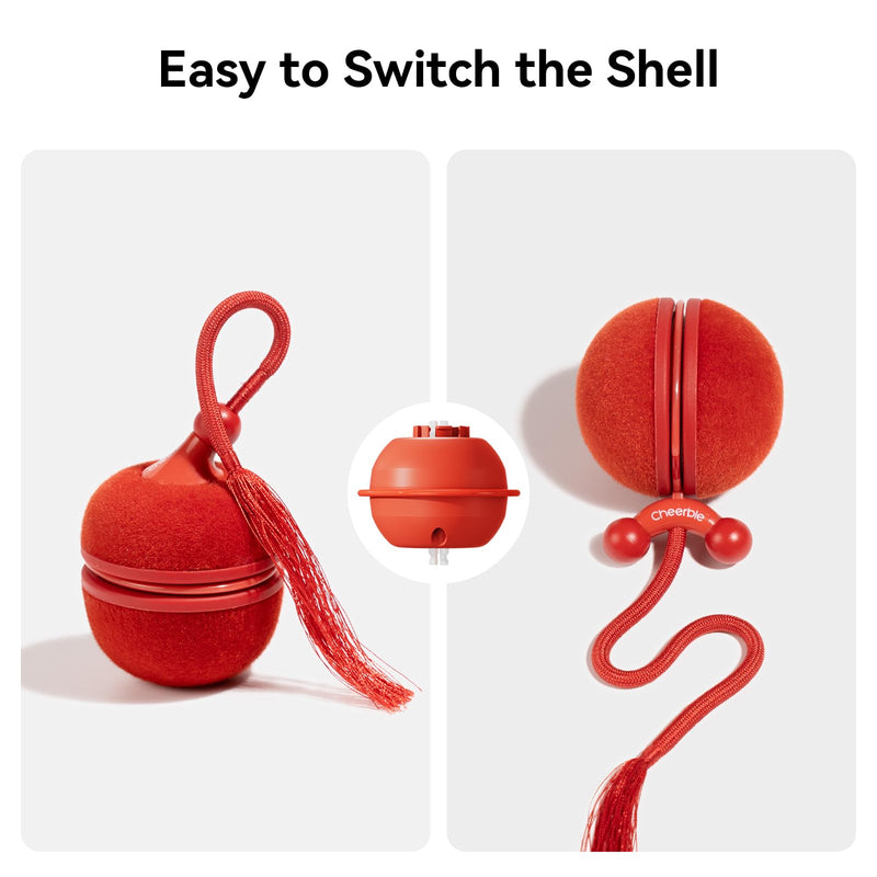 Cheerble Interactive Cat Toys for Indoor Cats - Wicked Ball Duo 2 Automatic Cat Toy with Dual Interchangeable Shells, Electronic Pet Toy with Bird Chirping Sounds, Rolling Cat Toy for Kittens, Red - PawsPlanet Australia
